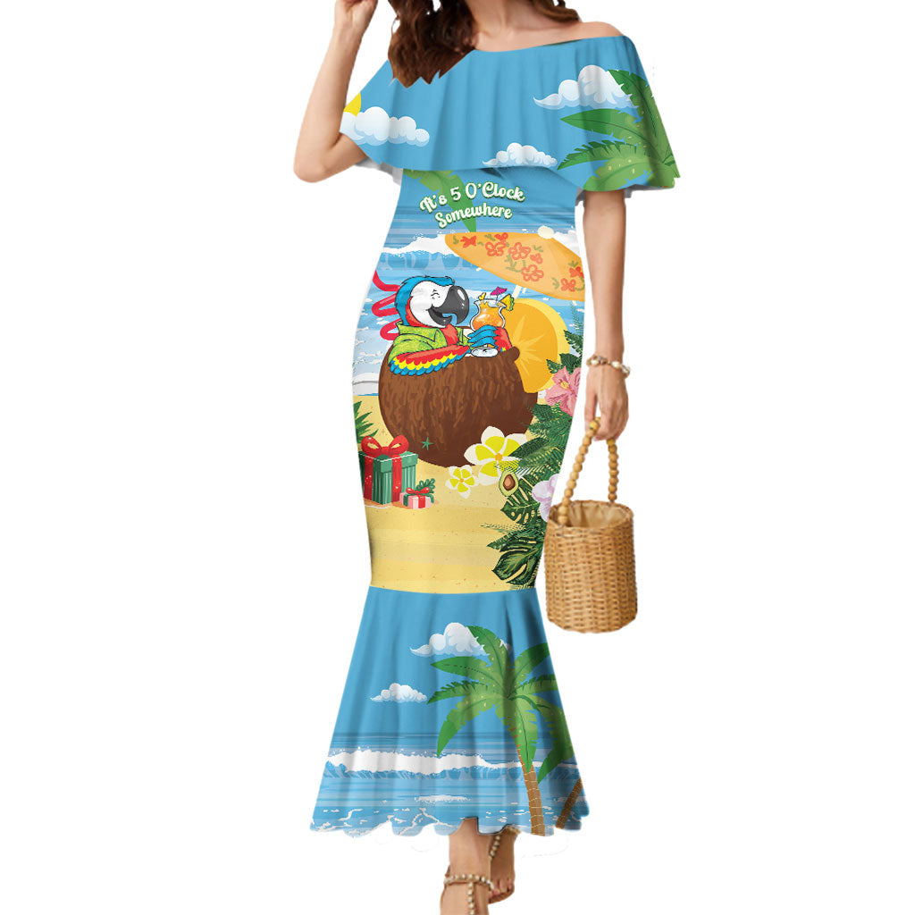 Chilling Parrot Hawaii Summer Christmas Personalized Mermaid Dress It's 5 O'Clock Somewhere Beachy Vibes LT14 Women Blue - Polynesian Pride