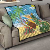 Chilling Parrot Hawaii Summer Christmas Personalized Quilt It's 5 O'Clock Somewhere Beachy Vibes