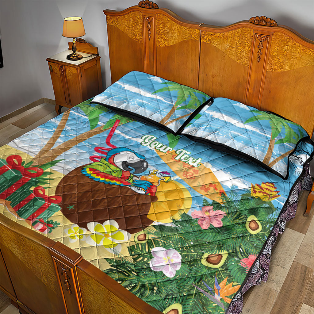 Chilling Parrot Hawaii Summer Christmas Personalized Quilt Bed Set It's 5 O'Clock Somewhere Beachy Vibes