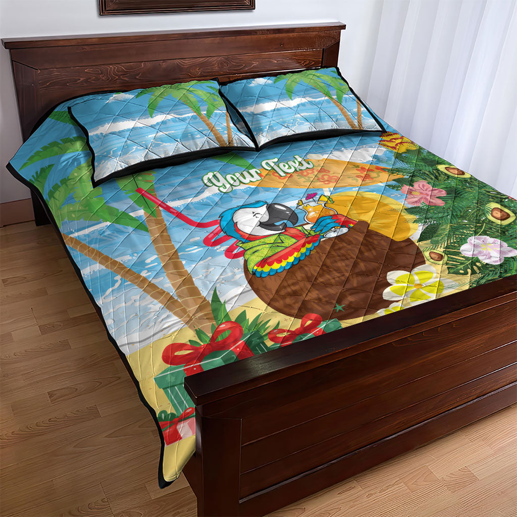 Chilling Parrot Hawaii Summer Christmas Personalized Quilt Bed Set It's 5 O'Clock Somewhere Beachy Vibes