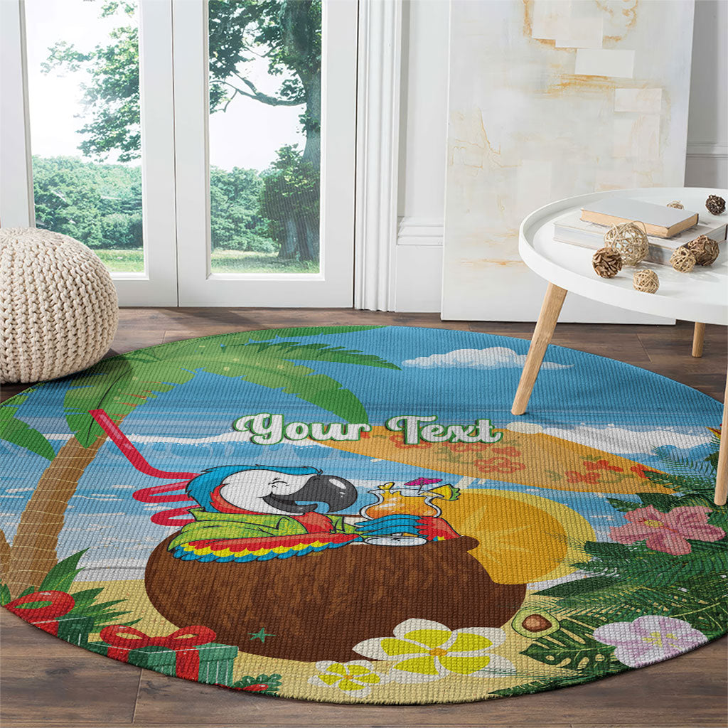 Chilling Parrot Hawaii Summer Christmas Personalized Round Carpet It's 5 O'Clock Somewhere Beachy Vibes