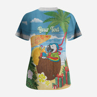 Chilling Parrot Hawaii Summer Christmas Personalized Scrub Top It's 5 O'Clock Somewhere Beachy Vibes