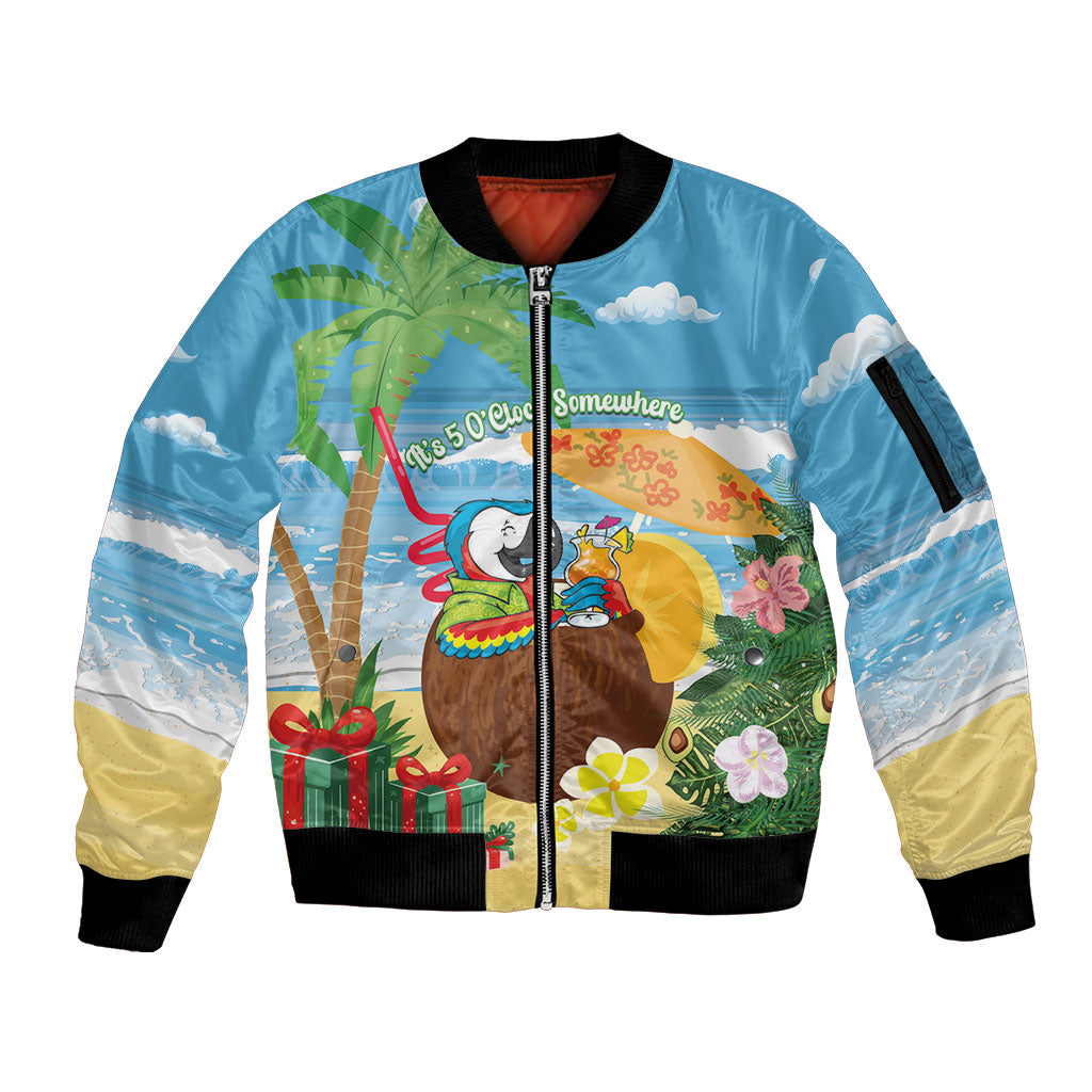 Chilling Parrot Hawaii Summer Christmas Personalized Sleeve Zip Bomber Jacket It's 5 O'Clock Somewhere Beachy Vibes