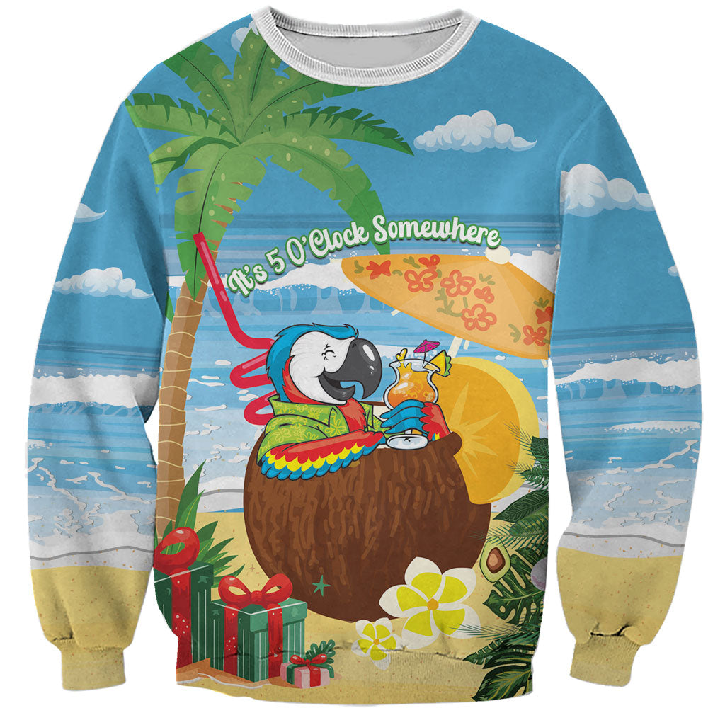 Chilling Parrot Hawaii Summer Christmas Personalized Sweatshirt It's 5 O'Clock Somewhere Beachy Vibes LT14 Unisex Blue - Polynesian Pride