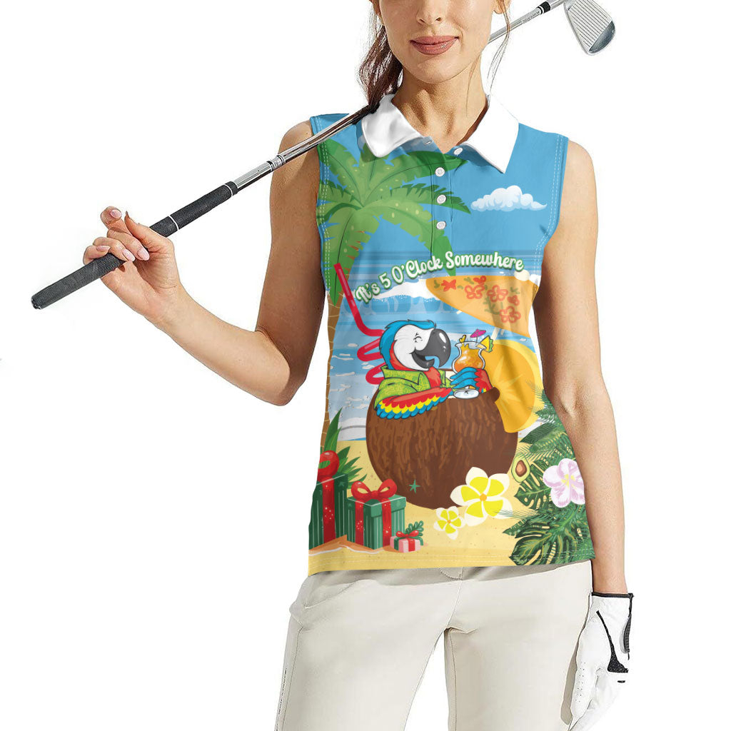 Chilling Parrot Hawaii Summer Christmas Personalized Women Sleeveless Polo Shirt It's 5 O'Clock Somewhere Beachy Vibes
