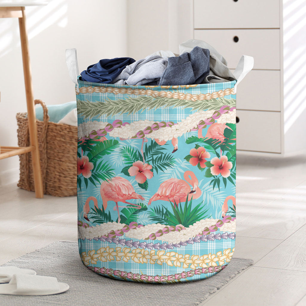Flamingo Hawaii Summer Laundry Basket Hawaiian Lei Pakala Motifs Tropical Style LT14 Cyan - Polynesian Pride
