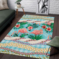 Flamingo Hawaii Summer Area Rug Hawaiian Lei Pakala Motifs Tropical Style
