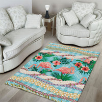 Flamingo Hawaii Summer Area Rug Hawaiian Lei Pakala Motifs Tropical Style
