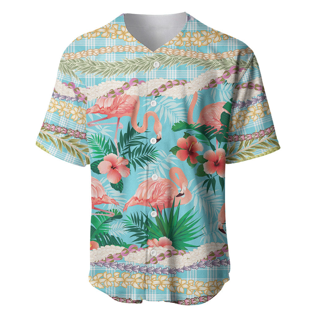 Flamingo Hawaii Summer Baseball Jersey Hawaiian Lei Pakala Motifs Tropical Style LT14 Cyan - Polynesian Pride