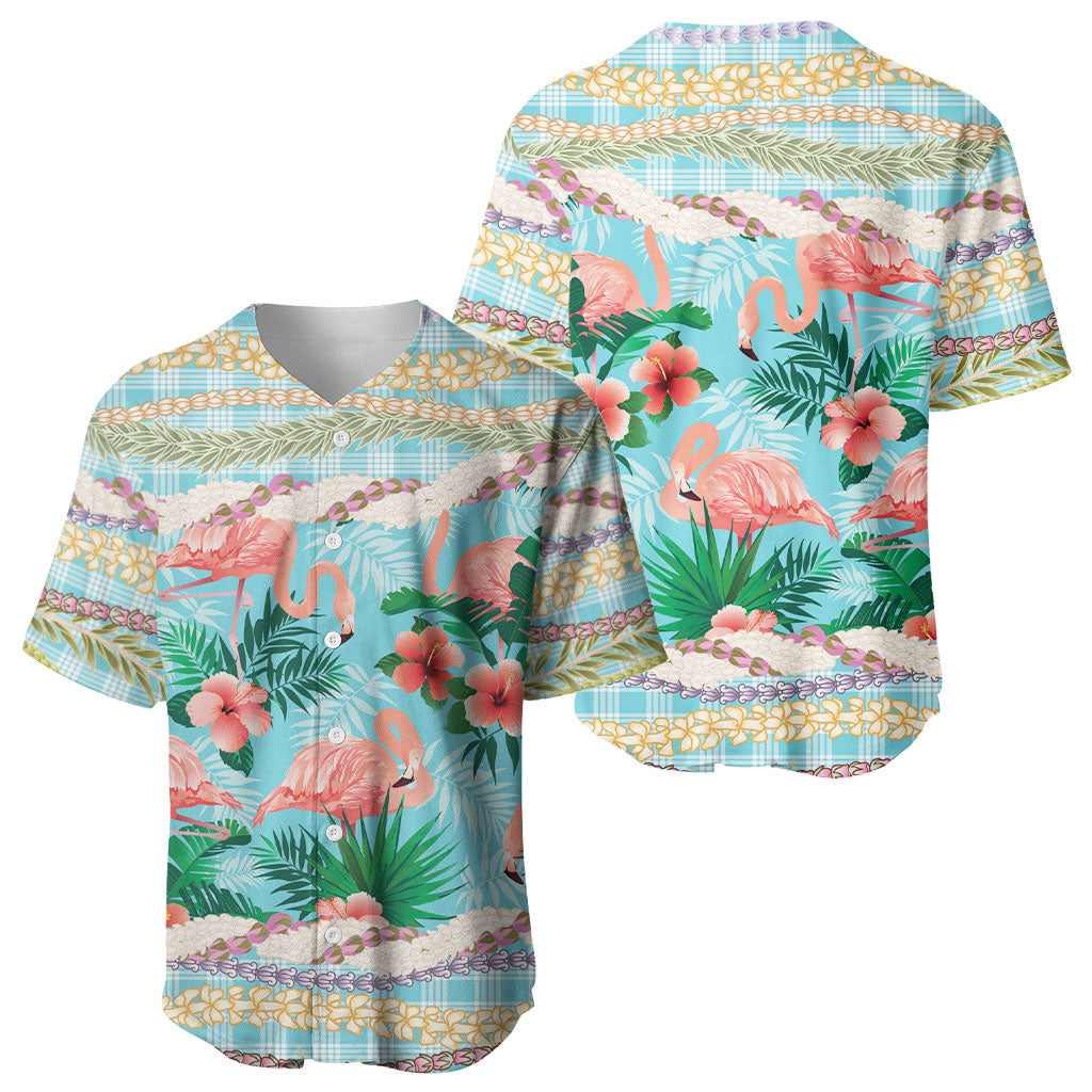 Flamingo Hawaii Summer Baseball Jersey Hawaiian Lei Pakala Motifs Tropical Style