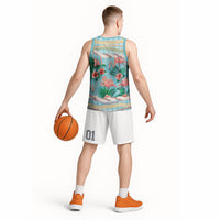 Flamingo Hawaii Summer Basketball Jersey Hawaiian Lei Pakala Motifs Tropical Style