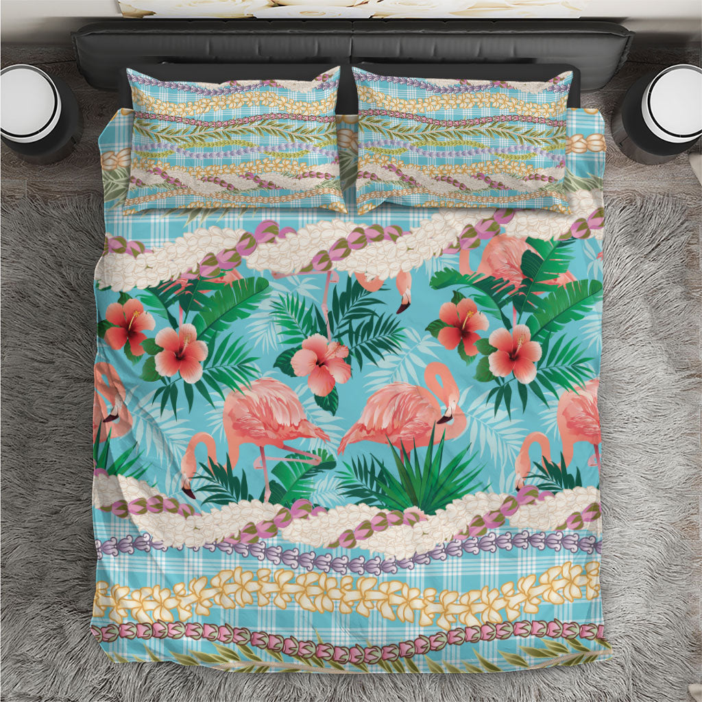 Flamingo Hawaii Summer Bedding Set Hawaiian Lei Pakala Motifs Tropical Style LT14 Cyan - Polynesian Pride