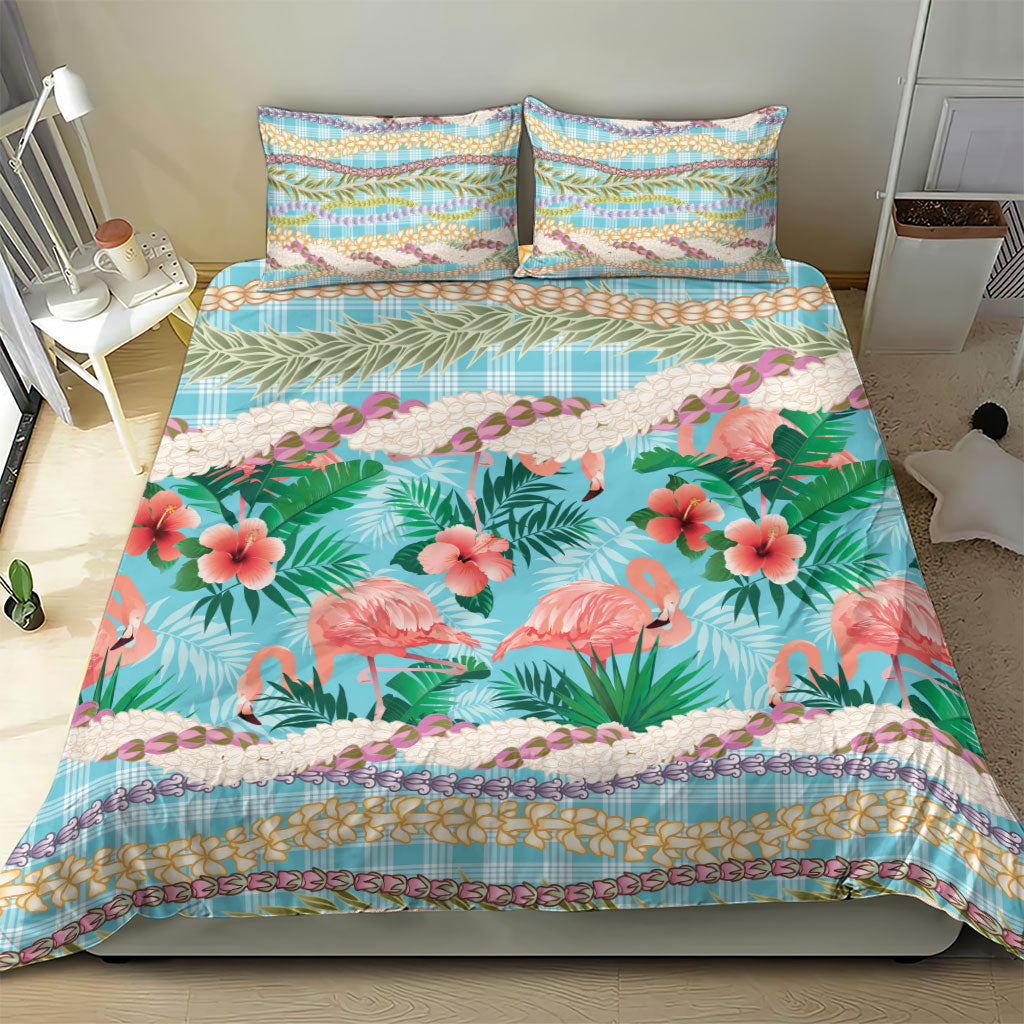 Flamingo Hawaii Summer Bedding Set Hawaiian Lei Pakala Motifs Tropical Style
