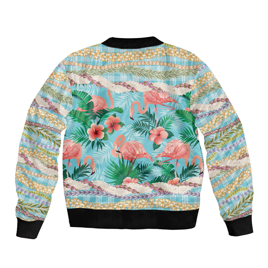 Flamingo Hawaii Summer Bomber Jacket Hawaiian Lei Pakala Motifs Tropical Style