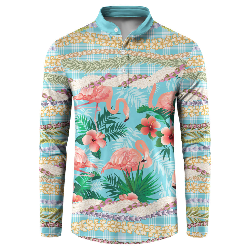 Flamingo Hawaii Summer Button Sweatshirt Hawaiian Lei Pakala Motifs Tropical Style LT14 Cyan - Polynesian Pride