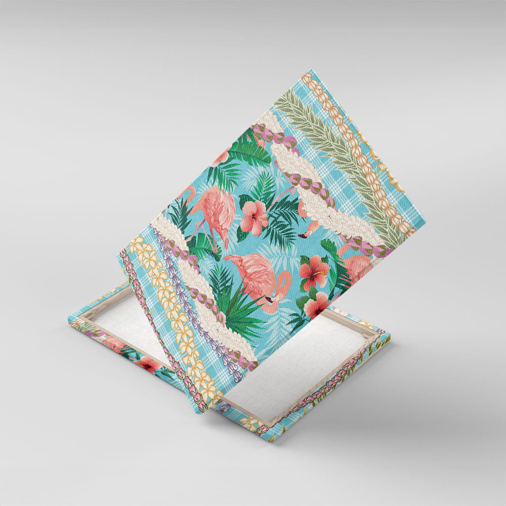 Flamingo Hawaii Summer Canvas Wall Art Hawaiian Lei Pakala Motifs Tropical Style