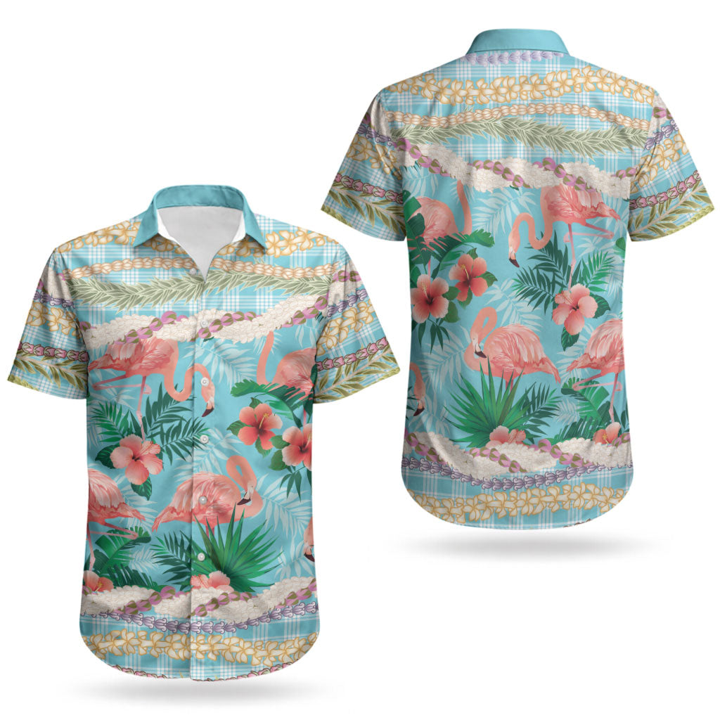 Flamingo Hawaii Summer Couples Matching Off Shoulder Short Dress and Hawaiian Shirt Hawaiian Lei Pakala Motifs Tropical Style LT14 - Polynesian Pride