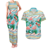 Flamingo Hawaii Summer Couples Matching Tank Maxi Dress and Hawaiian Shirt Hawaiian Lei Pakala Motifs Tropical Style