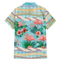 Flamingo Hawaii Summer Family Matching Off The Shoulder Long Sleeve Dress and Hawaiian Shirt Hawaiian Lei Pakala Motifs Tropical Style