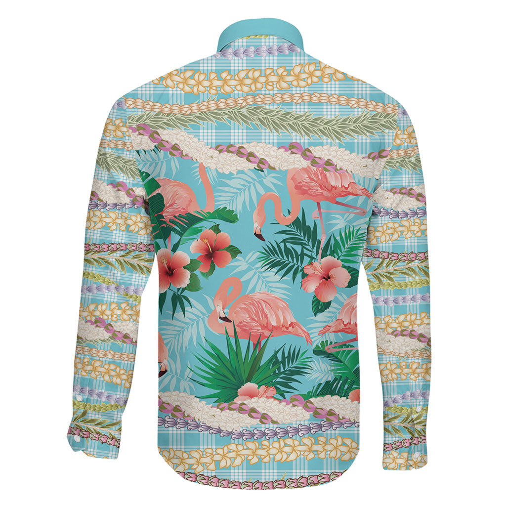 Flamingo Hawaii Summer Family Matching Off The Shoulder Long Sleeve Dress and Hawaiian Shirt Hawaiian Lei Pakala Motifs Tropical Style