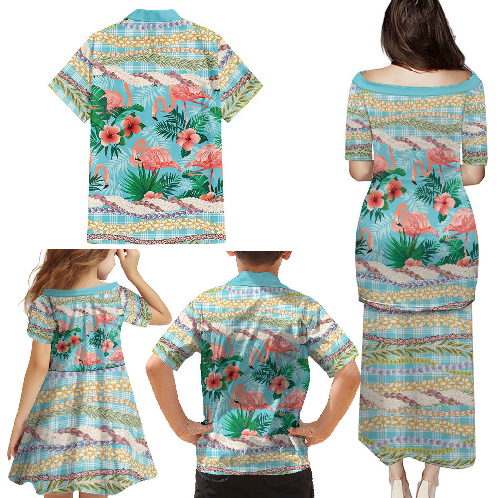 Flamingo Hawaii Summer Family Matching Puletasi and Hawaiian Shirt Hawaiian Lei Pakala Motifs Tropical Style