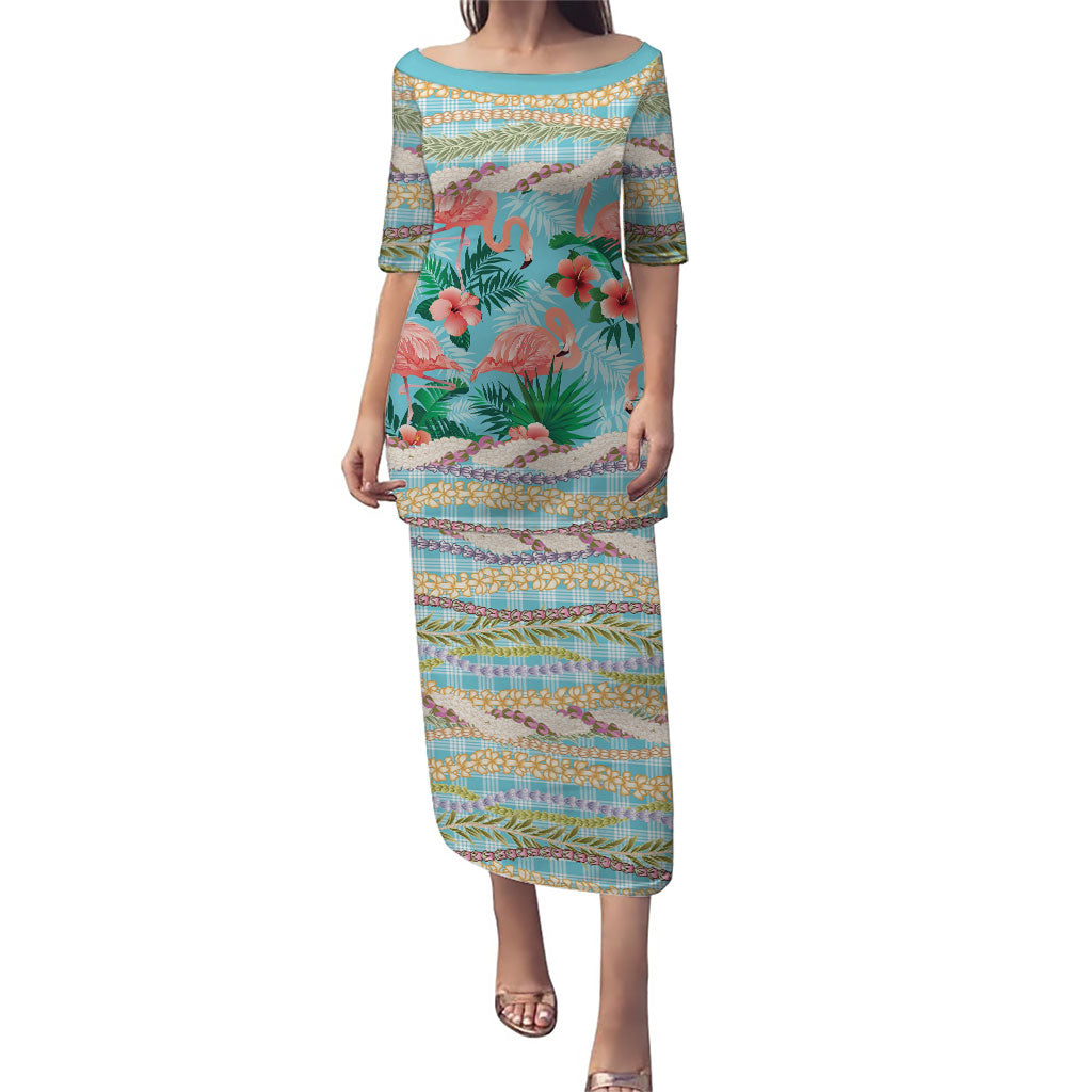 Flamingo Hawaii Summer Family Matching Puletasi and Hawaiian Shirt Hawaiian Lei Pakala Motifs Tropical Style