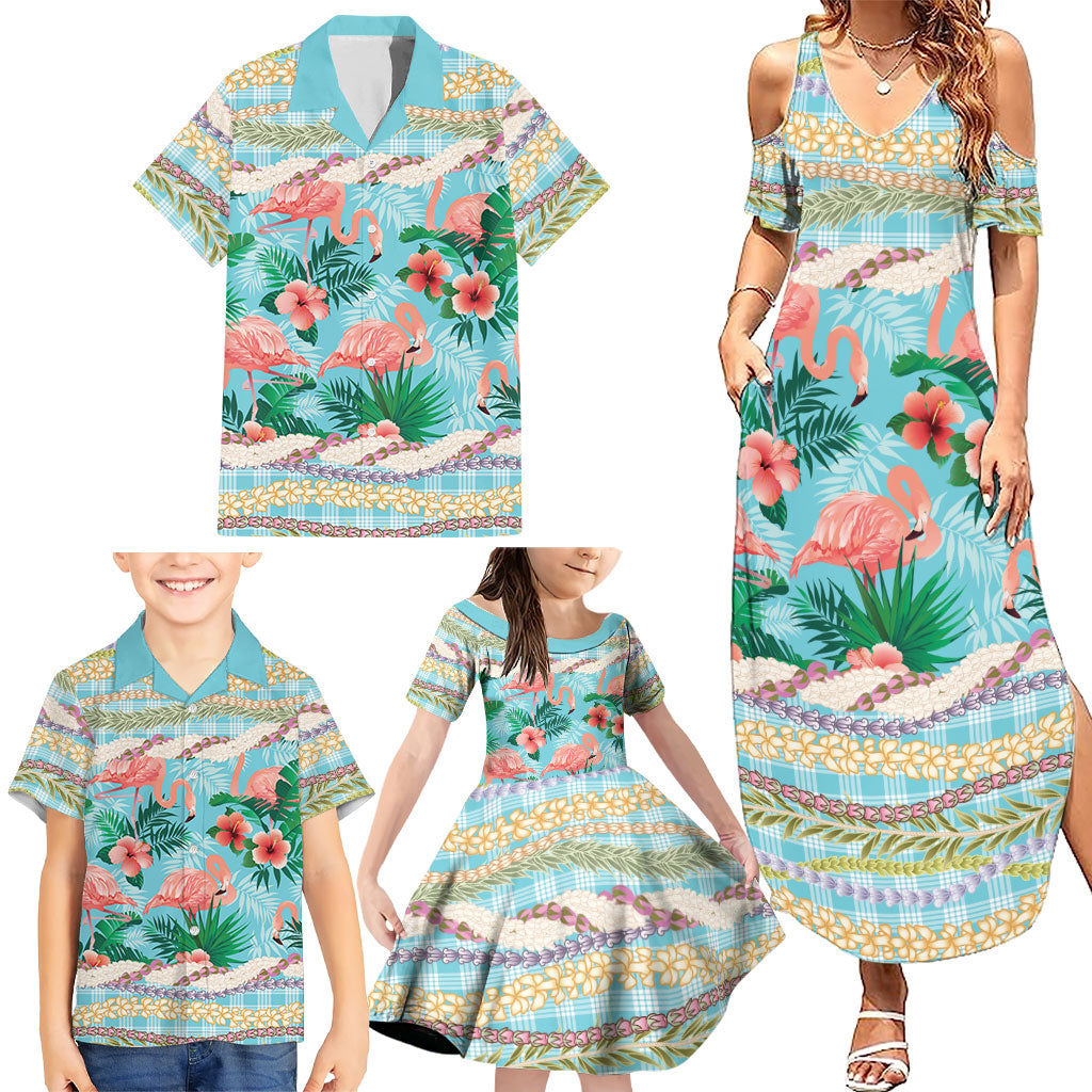 Flamingo Hawaii Summer Family Matching Summer Maxi Dress and Hawaiian Shirt Hawaiian Lei Pakala Motifs Tropical Style
