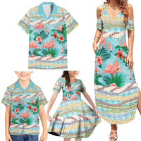 Flamingo Hawaii Summer Family Matching Summer Maxi Dress and Hawaiian Shirt Hawaiian Lei Pakala Motifs Tropical Style