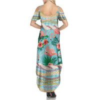Flamingo Hawaii Summer Family Matching Summer Maxi Dress and Hawaiian Shirt Hawaiian Lei Pakala Motifs Tropical Style
