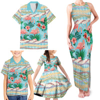 Flamingo Hawaii Summer Family Matching Tank Maxi Dress and Hawaiian Shirt Hawaiian Lei Pakala Motifs Tropical Style