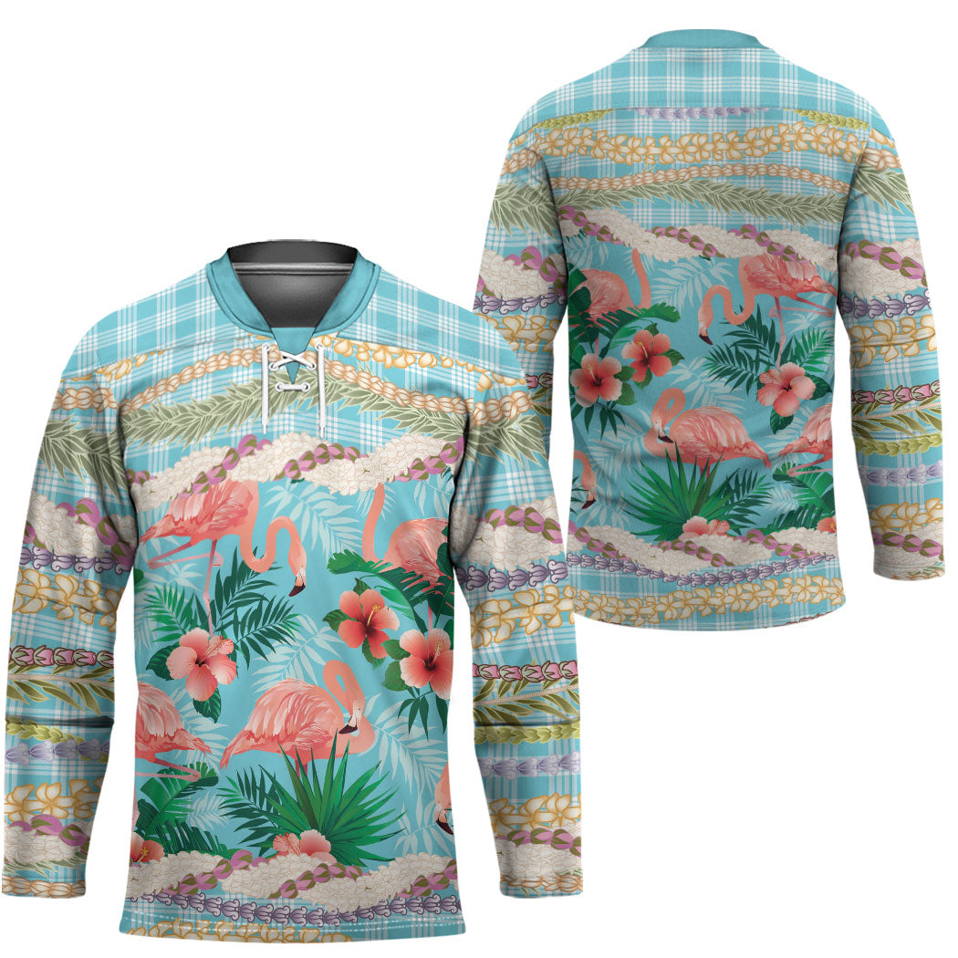 Flamingo Hawaii Summer Hockey Jersey Hawaiian Lei Pakala Motifs Tropical Style