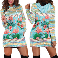 Flamingo Hawaii Summer Hoodie Dress Hawaiian Lei Pakala Motifs Tropical Style