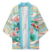 Flamingo Hawaii Summer Kimono Hawaiian Lei Pakala Motifs Tropical Style