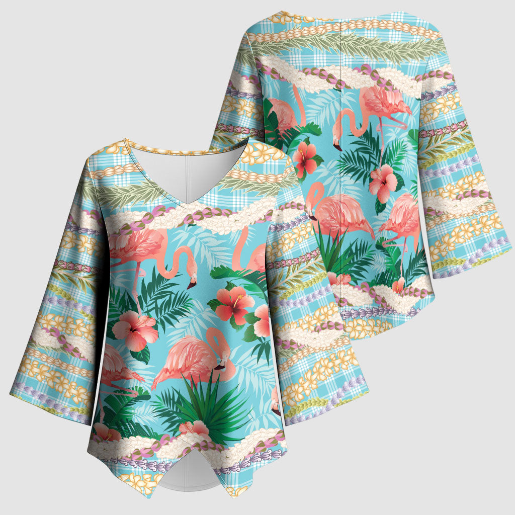 Flamingo Hawaii Summer Kimono Sleeve Blouse Hawaiian Lei Pakala Motifs Tropical Style