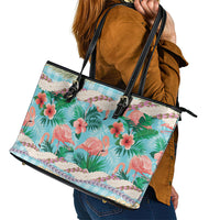 Flamingo Hawaii Summer Leather Tote Bag Hawaiian Lei Pakala Motifs Tropical Style