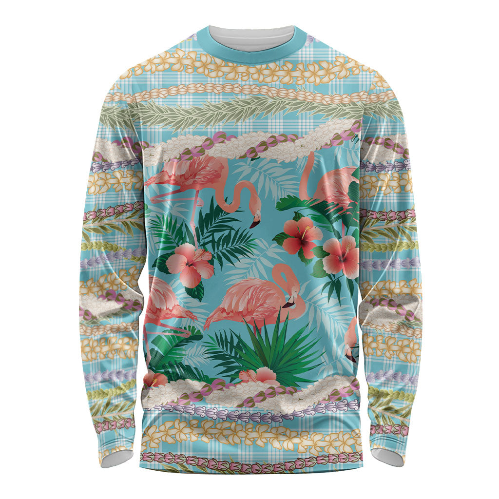 Flamingo Hawaii Summer Long Sleeve Shirt Hawaiian Lei Pakala Motifs Tropical Style