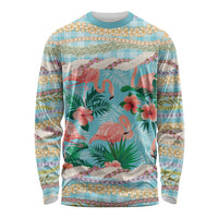 Flamingo Hawaii Summer Long Sleeve Shirt Hawaiian Lei Pakala Motifs Tropical Style