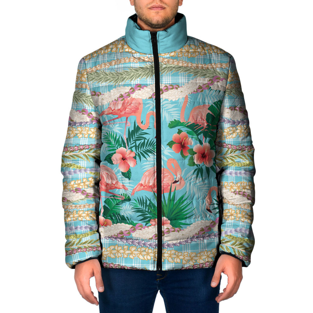 Flamingo Hawaii Summer Padded Jacket Hawaiian Lei Pakala Motifs Tropical Style