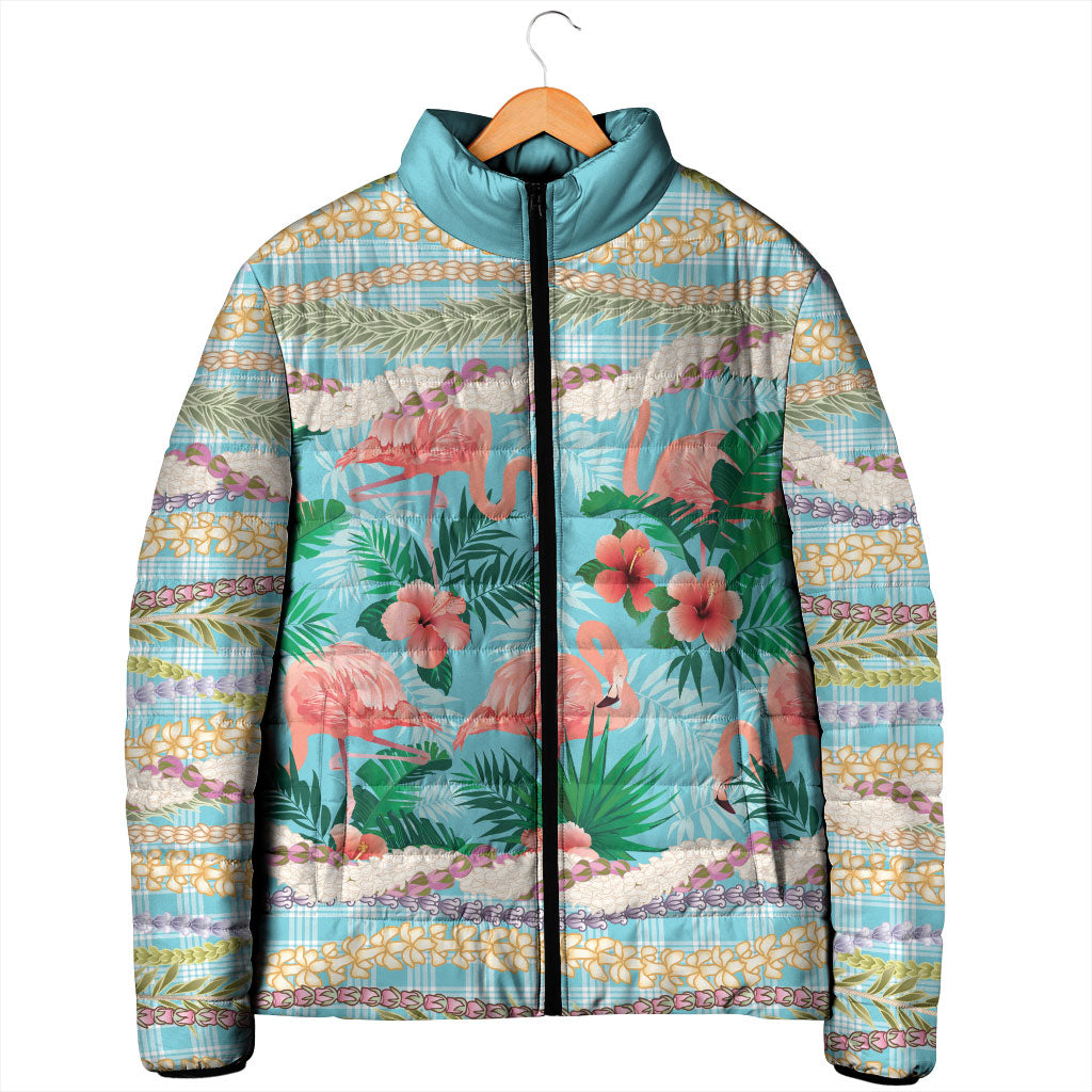 Flamingo Hawaii Summer Padded Jacket Hawaiian Lei Pakala Motifs Tropical Style