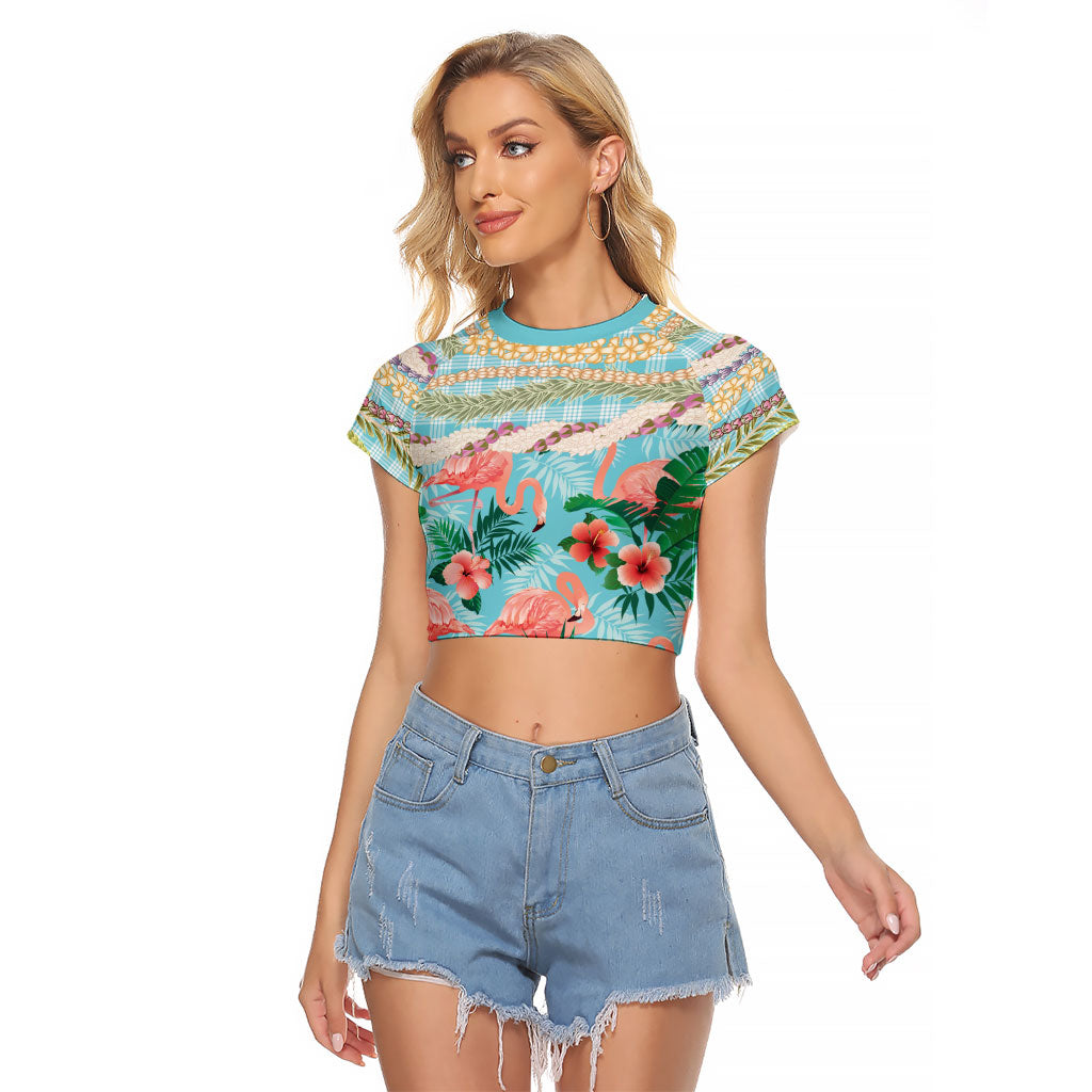 Flamingo Hawaii Summer Raglan Cropped T Shirt Hawaiian Lei Pakala Motifs Tropical Style