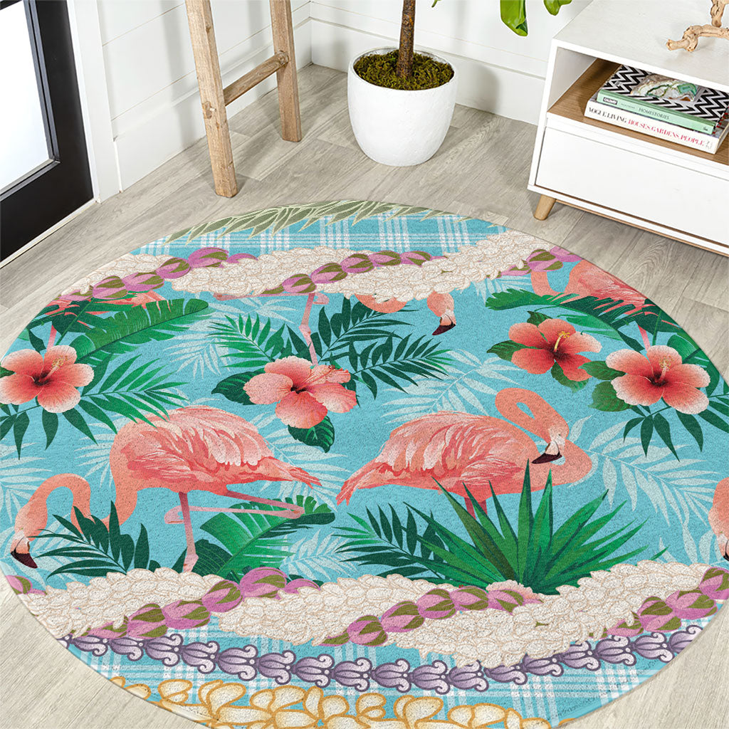 Flamingo Hawaii Summer Round Carpet Hawaiian Lei Pakala Motifs Tropical Style LT14 Cyan - Polynesian Pride