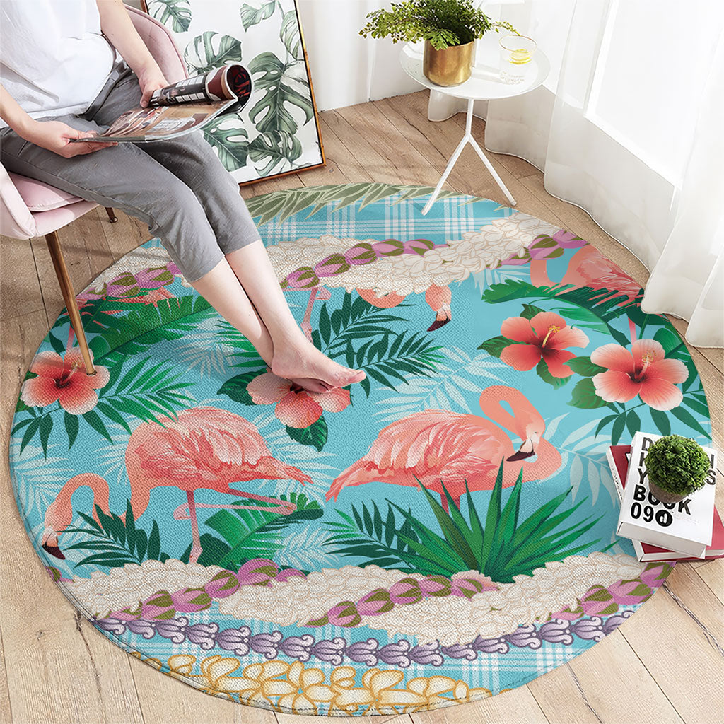 Flamingo Hawaii Summer Round Carpet Hawaiian Lei Pakala Motifs Tropical Style