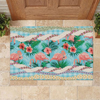 Flamingo Hawaii Summer Rubber Doormat Hawaiian Lei Pakala Motifs Tropical Style