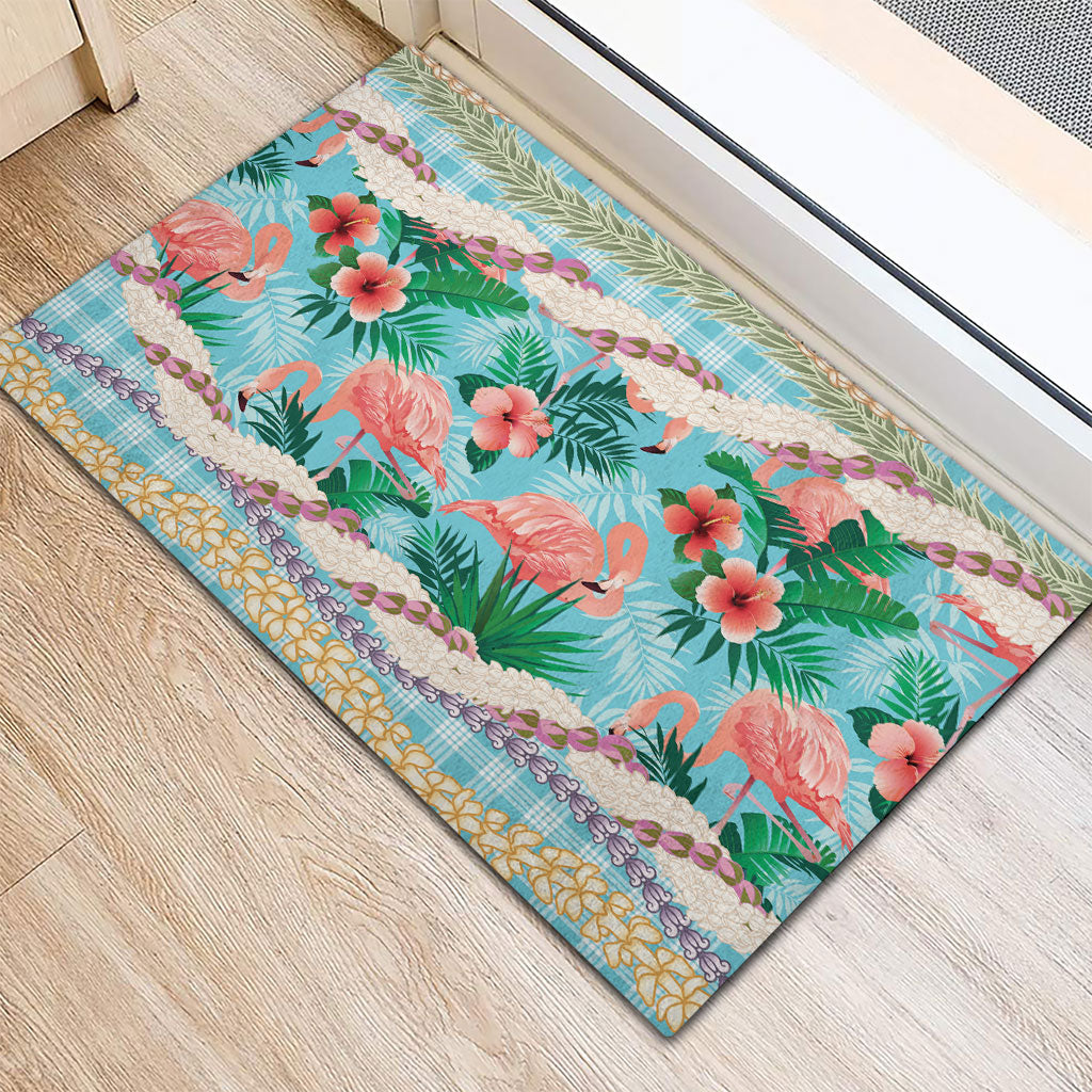 Flamingo Hawaii Summer Rubber Doormat Hawaiian Lei Pakala Motifs Tropical Style