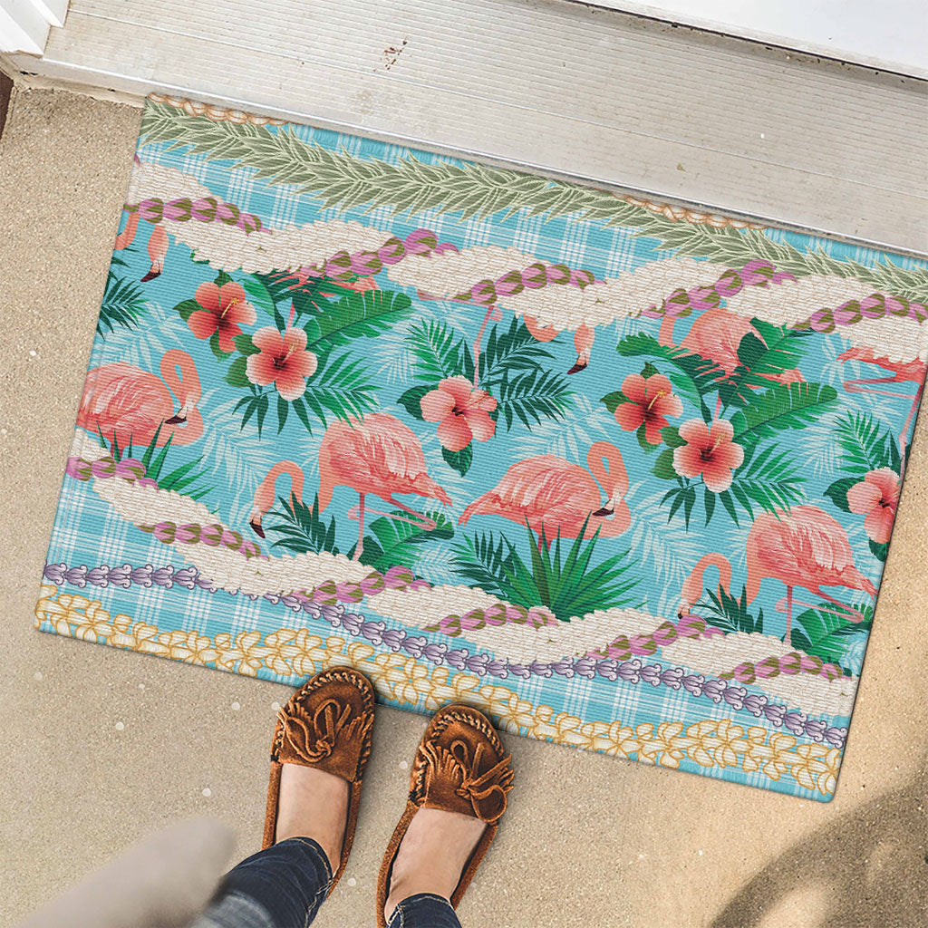 Flamingo Hawaii Summer Rubber Doormat Hawaiian Lei Pakala Motifs Tropical Style