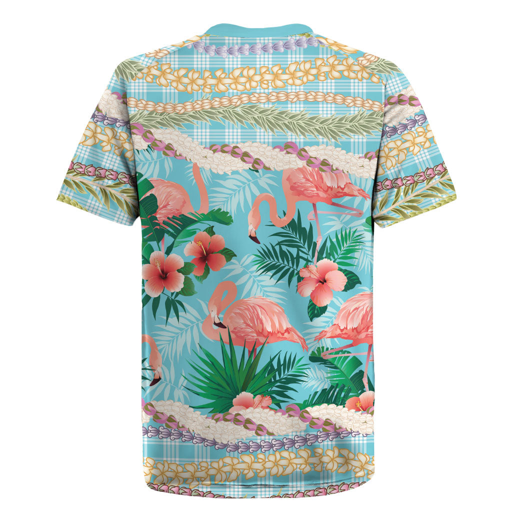 Flamingo Hawaii Summer Rugby Jersey Hawaiian Lei Pakala Motifs Tropical Style