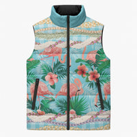 Flamingo Hawaii Summer Sleeveless Puffer Jacket Hawaiian Lei Pakala Motifs Tropical Style