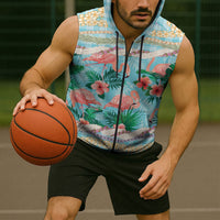 Flamingo Hawaii Summer Sleeveless Zip Hoodie Hawaiian Lei Pakala Motifs Tropical Style
