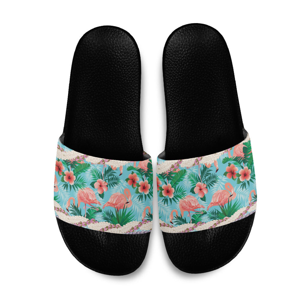 Flamingo Hawaii Summer Slide Sandals Hawaiian Lei Pakala Motifs Tropical Style LT14 Cyan - Polynesian Pride