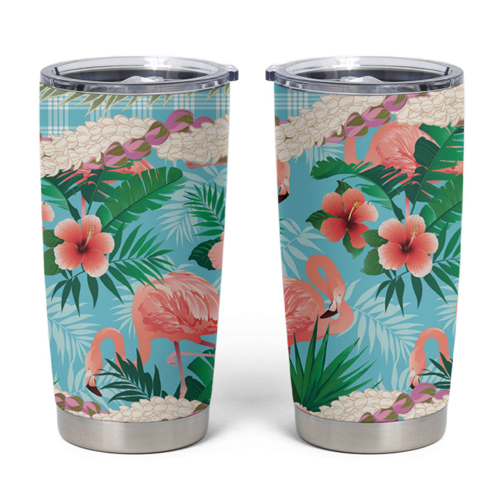 Flamingo Hawaii Summer Tumbler Cup Hawaiian Lei Pakala Motifs Tropical Style